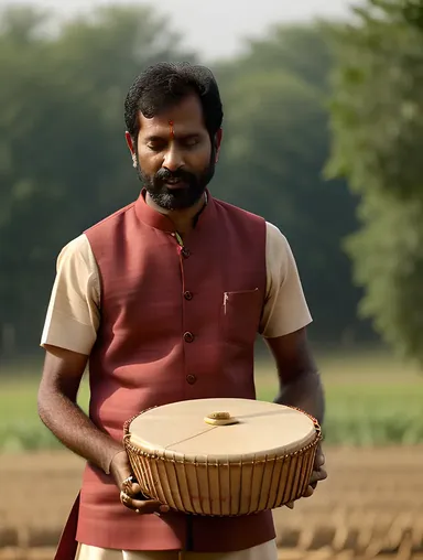 Rural Mridangam Drum in Indian Village Setting