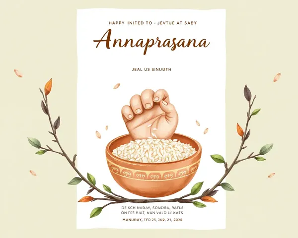 Rustic Annaprasana Invitation Card with Watercolor Rice Illustration