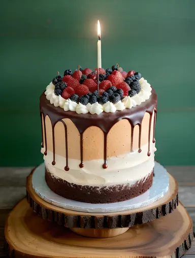 Rustic Black Forest Cake with Caramelized Sugar and Fresh Berries