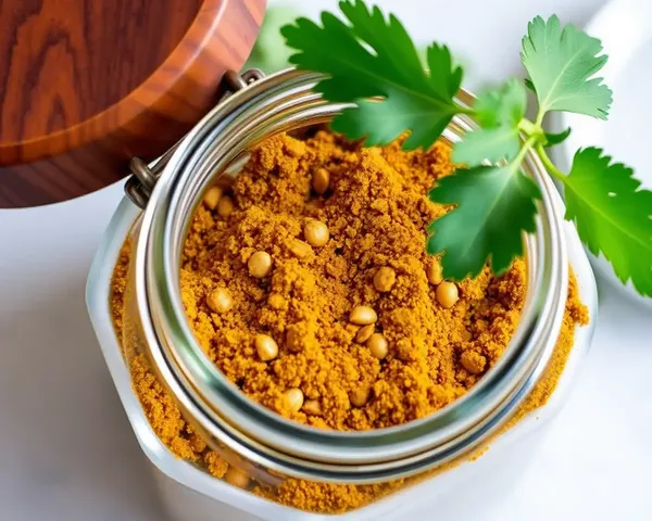 Rustic Masala Jar with Fresh Cilantro Close-up