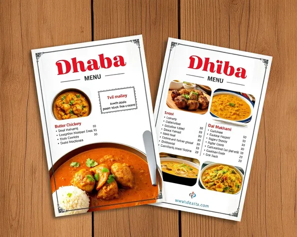 Rustic North Indian Dhaba Menu Card with Butter Chicken and Dal Makhani