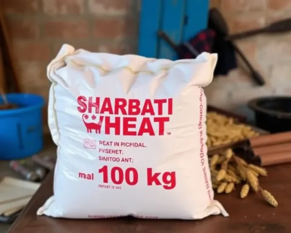 Rustic Photo of 100 kg Sharbati Wheat Bag on Table