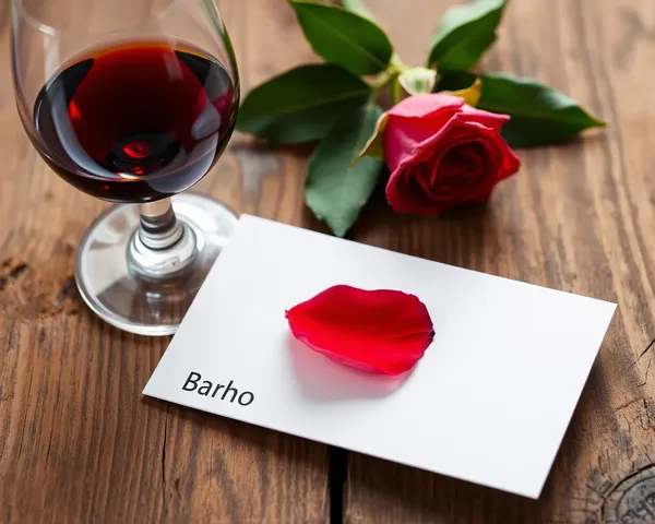 Rustic Still Life with Barho Card, Wine, and Rose Petal