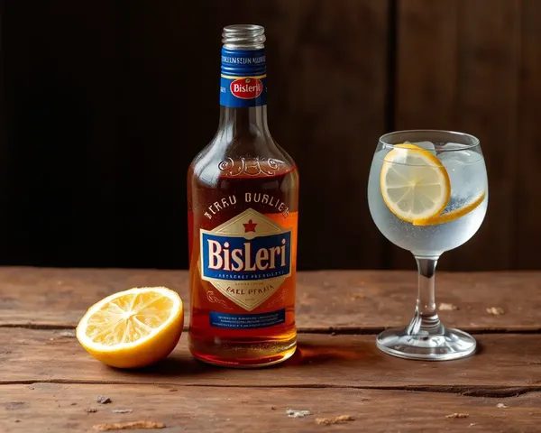Rustic Table with Bisleri Bottle, Glass, and Lemon Slice