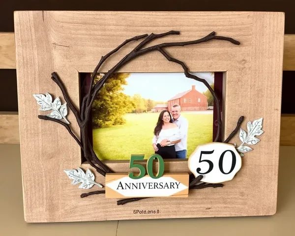 Rustic Wooden Frame with Twigs, Leaves, and Anniversary Sign