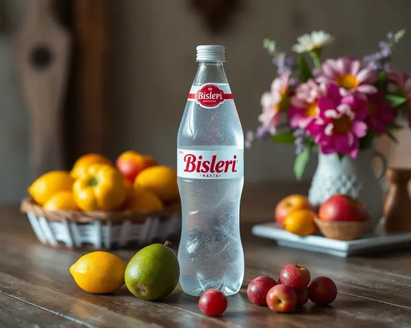 Rustic Wooden Table with Bisleri Water Bottle PNG