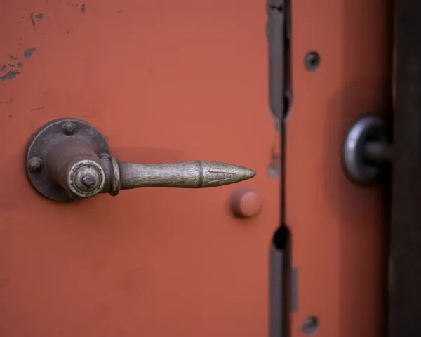 Rusty Door's Vestige of Forgotten Door Handle and Worn-Out Lock