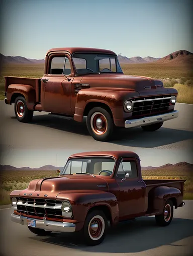 Rusty Vintage Pickup Truck in Classic American Landscape