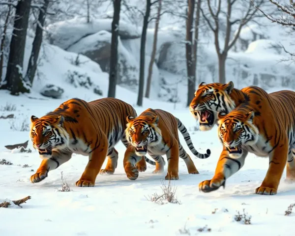 Saber-Toothed Tigers Stalking Prey in Forest