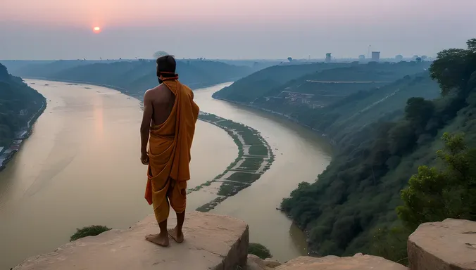 Sadhu Awe-inspired by Sunset over Ganges River