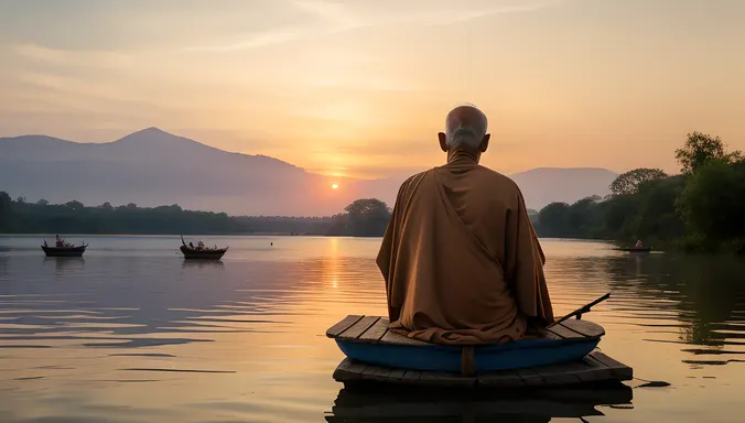 Sadhu Reflects on Life by Serene Riverbank