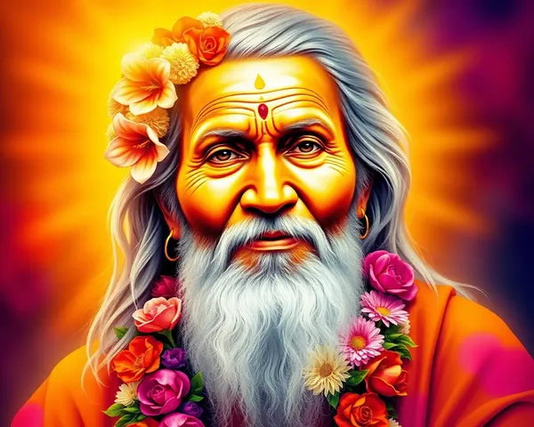 Sai Baba Portrait with Floral Garland and Golden Light