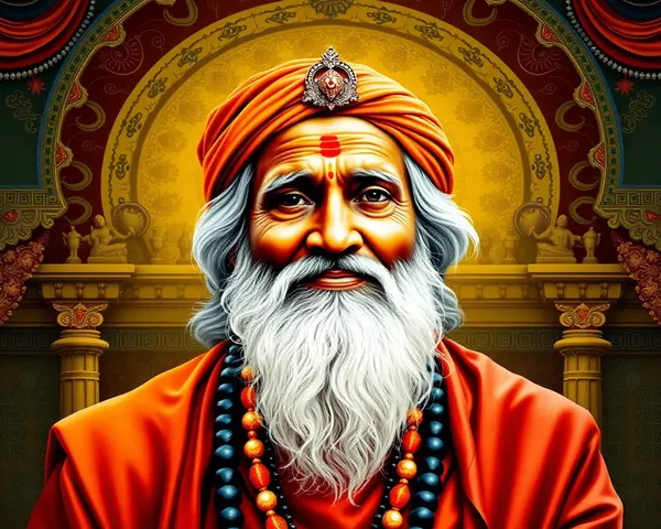Sai Baba Portrait with Indian Architecture and Vibrant Colors