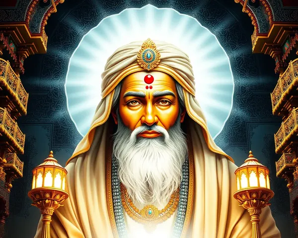 Sai Baba Portrait with Radiant Aura and Intricate Patterns