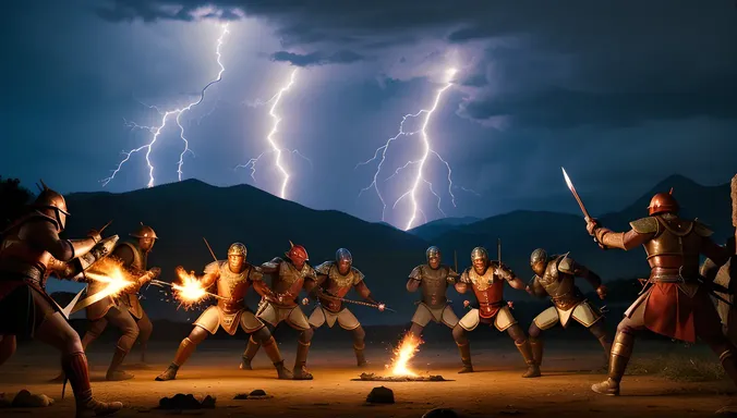 Saitan Battles Brave Warriors with Lightning and Fireballs