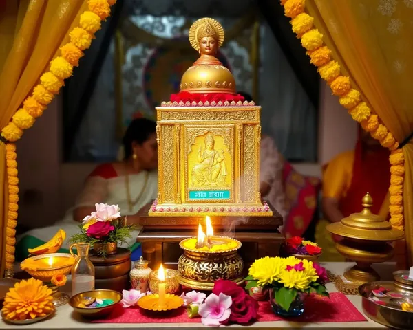 Sakharpuda patrika placed on altar for Pitru Paksha prayers.