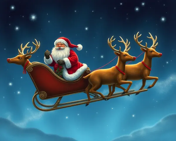 Santa Claus Flying Through the Night Sky in His Sleigh