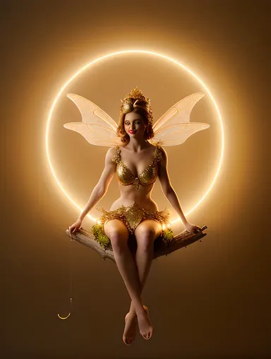 Sapera Fairy Plays Tiny Harp on Whimsical Branch