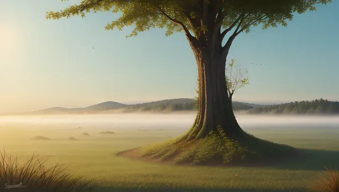 Sapera Tree Majestic in Misty Forest Landscape