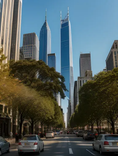 Sapera Tree Towers Above Bustling City Skyscrapers