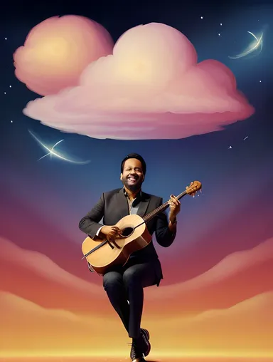 Sarangi Player Floating in Mid-Air with Clouds