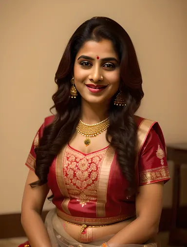 Saraswati Plays Veena with Gentle Smile in Traditional Attire