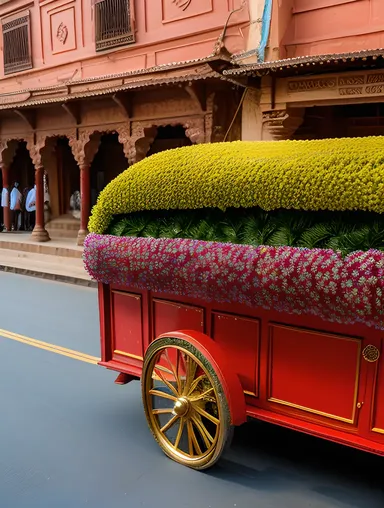 Satyabhama's Chariot Decorated with Flowers and Jewels