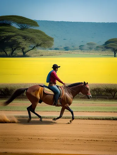 Satyabhama Riding Horse Through Fields of Dwaraka
