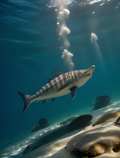 Sawfish Approaches Diver with Saw Held High