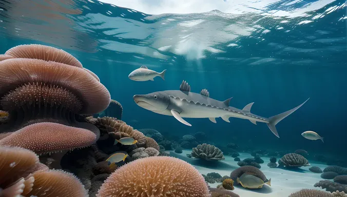 Sawfish Attacks School of Jellyfish in Dark Ocean