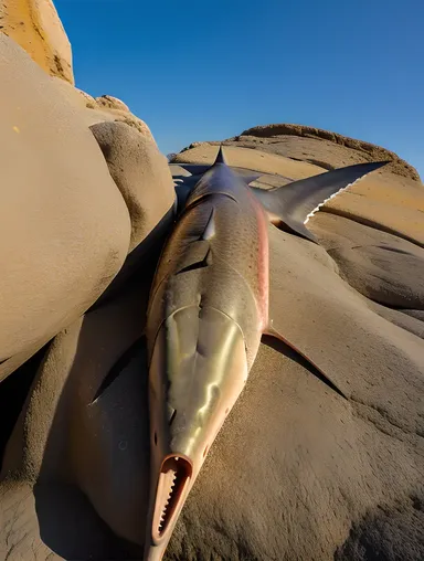 Sawfish Basks in Sunlight on Rocky Outcropping
