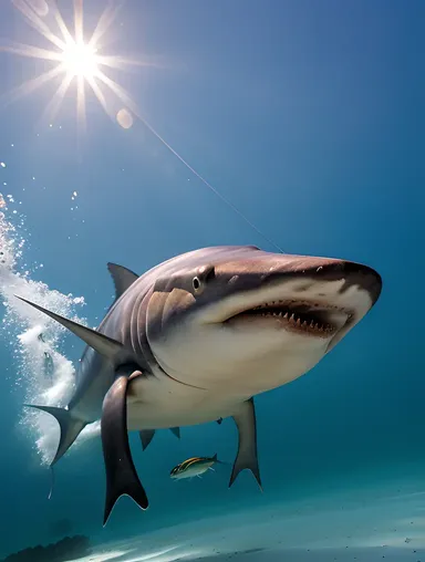Sawfish Glides Through Open Ocean with School of Fish