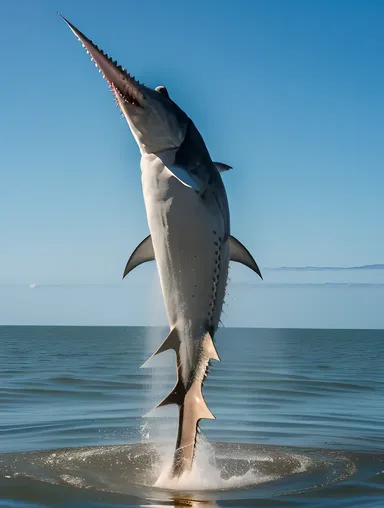 Sawfish Leaps Out of Water with Saw-Like Snout
