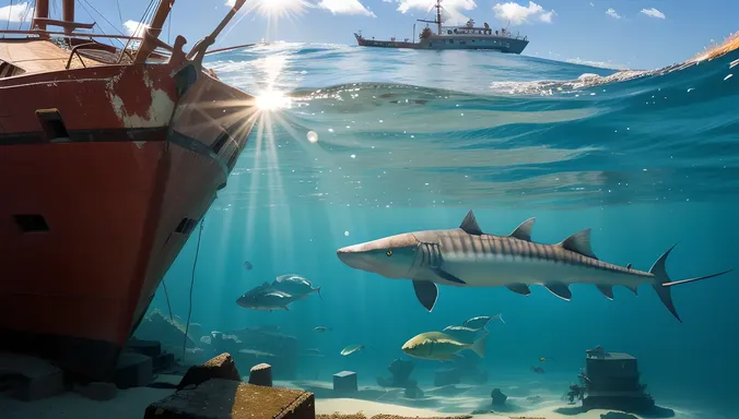 Sawfish Swims Through Shipwreck with Glinting Saw