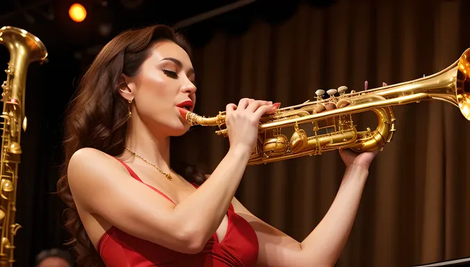 Saxy Woman Performs on Stage at Jazz Club