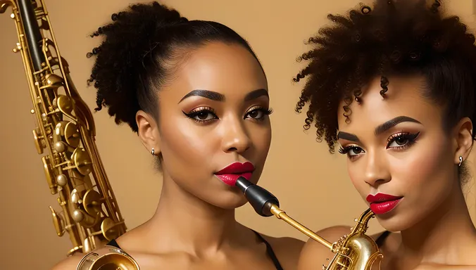 Saxy Woman Poses with Saxophone in Studio