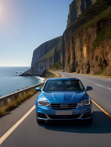 Scenic 3D Car Drive with Ocean and Coastal Road View