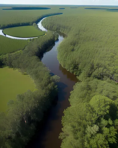 Scenic Aerial View of Vast Swamp with Winding Waterways