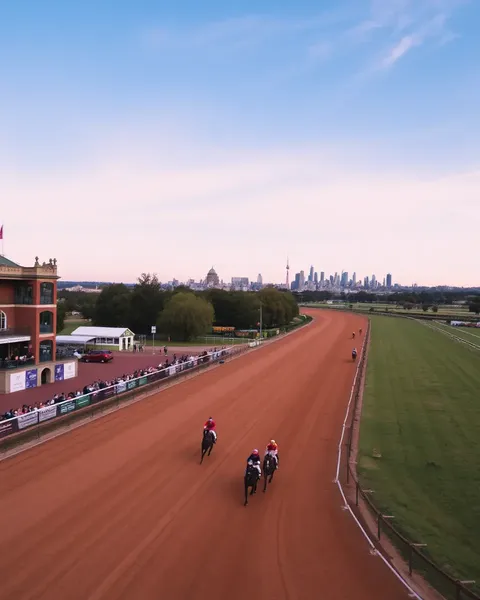 Scenic Chester races track with horses and city skyline