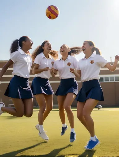 School Girls Laugh and Play Together During Recess