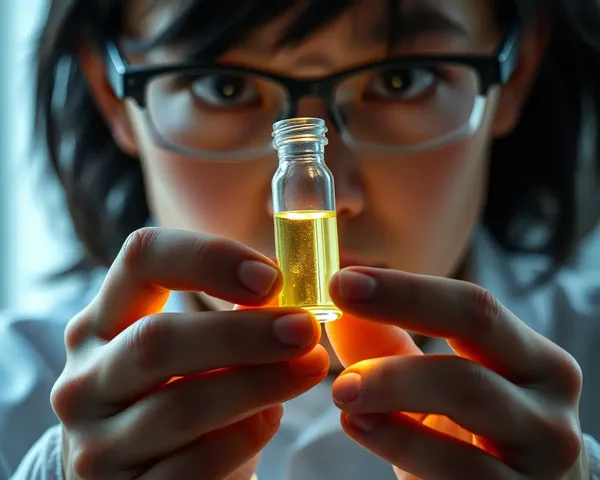 Scientist Concentrates on Glowing Liquid in Vial