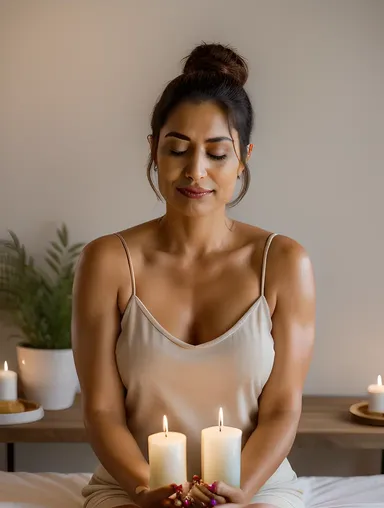Serene Ambiance: Beauty Aunty with Candles and Oils