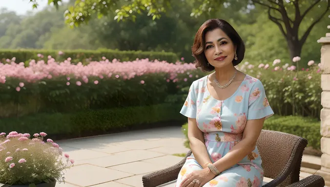 Serene Beauty Aunty in Peaceful Garden