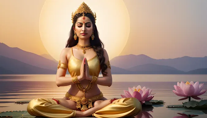 Serene Bhadrakali Goddess of Time and Destruction in Meditation