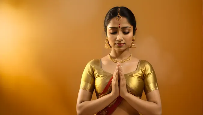 Serene Bharatanatyam Dancer in Golden Glow