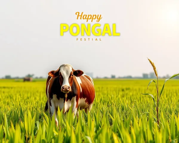 Serene Cow in Paddy Field with Pongal Festival Atmosphere PNG