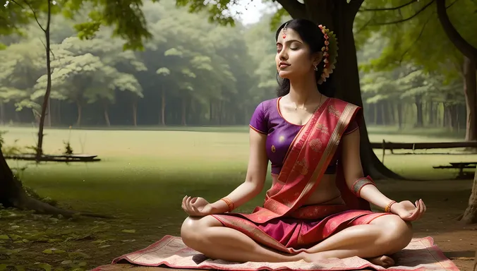 Serene Deshi Bhabhi Meditating in Peaceful Forest