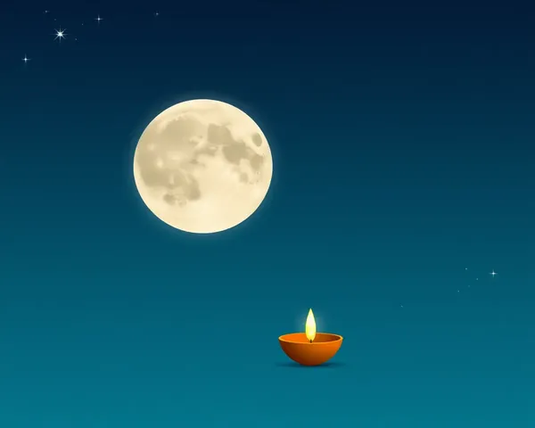 Serene Diwali Night with Full Moon and Soft Blue Sky