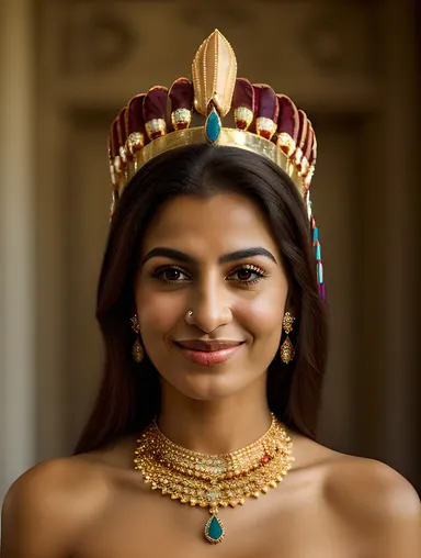Serene Egyptian Girl Wears Ornate Headdress