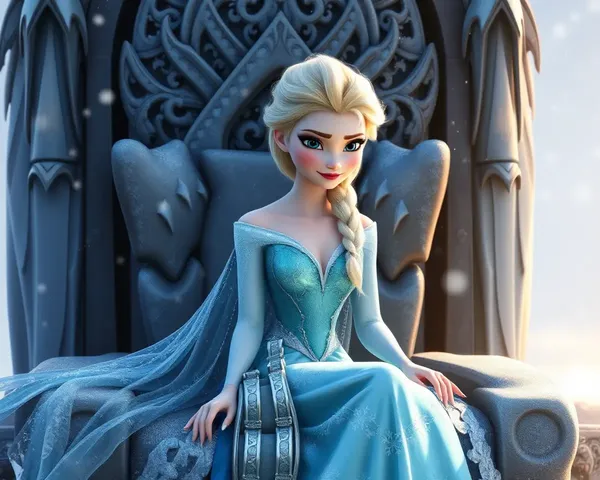 Serene Elsa Frozen PNG on Frozen Throne with Snowflakes
